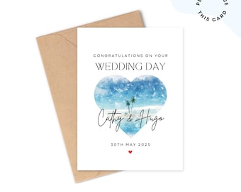 Strand-Hochzeits-Karte | Personalisierte Strand Thema Hochzeitskarte | Hochzeitskarte im Ausland | Übersee Hochzeitskarte | Luxus Hochzeit Karte am Meer