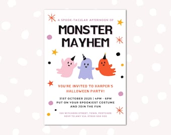Invitación A6 para fiesta de Halloween infantil / Invitación de Halloween con temática de calabaza espeluznante / Invitaciones de Halloween impresas / Invitaciones lindas para fiesta de Halloween infantil