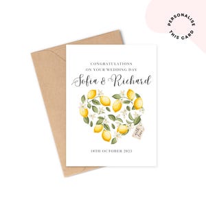 Biglietto di nozze personalizzato / Biglietto ricordo per il giorno delle nozze / Biglietto di congratulazioni per gli sposi novelli al limone / Biglietto di nozze floreale al limone siciliano