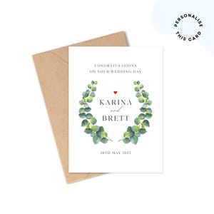 Carte de mariage personnalisée | carte de mariage de verdure | Carte de mariage personnalisée | Noms de cartes de visite, Mariage neutre | Carte pour jeunes mariés
