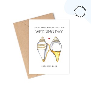 Wedding Card Beach | Abroad Wedding Card | Overseas Wedding Card | Shell Wedding Card | Personalised Seashell Wedding Card, Seaside Marriage