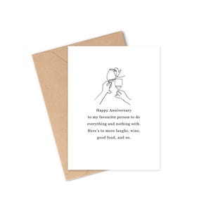 Anniversary Card for Partner | Minimalist Love Card |  For Husband, Wife, Boyfriend | Funny Romantic Card | Food and Wine Couple Card