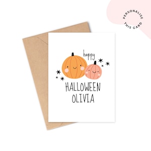 Tarjeta de Halloween personalizada / Tarjeta de Halloween para niños, niñas, niños, nietos, nietos / Tarjeta de Halloween de calabaza para su primer hijo o hija