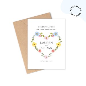 Personalisierte Hochzeit Blumenkarte | Brautpaar Grußbild | Herzlichen Glückwunsch Hochzeitskarte | Hochzeitskarte | Personalisierte Hochzeitskarte