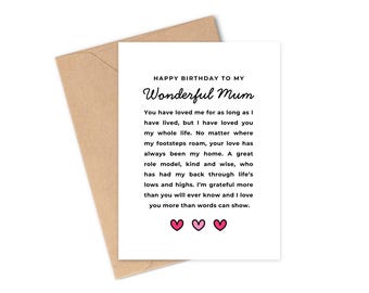 Herzliche Geburtstagskarte 'Wonderful Mum' | Geburtstagsgeschenke für Mama | Alles Gute zum Geburtstag Karte für Mama | Mum Geburtstagskarte mit Spruch, Andenken