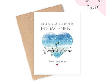 Kaart strandverloving | Gepersonaliseerde verlovingskaart strandthema | Verlovingskaart in het buitenland | Bestemmingsbetrokkenheid | Verlovingskaart aan zee