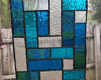 Stained Glass Panel Suncatcher Wall Hanging Home Decor Geometric Abstract