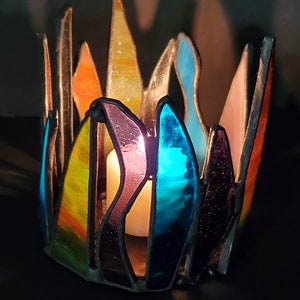 Multi Color Stained Glass Candle Holder Votive Light