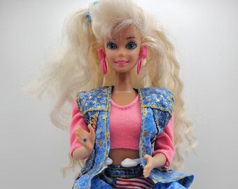 Vintage 1991 All American Barbie | Reebok Sneakers & Earrings | Original Outfit 90s Mattel Doll | Crimped Hair