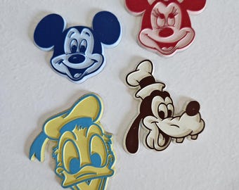 Vintage Disney Soft Magnets Set of 4 | Mickey, Minnie, Donald, Goofy | Color Block 80s 90s Retro Disneyland Decor