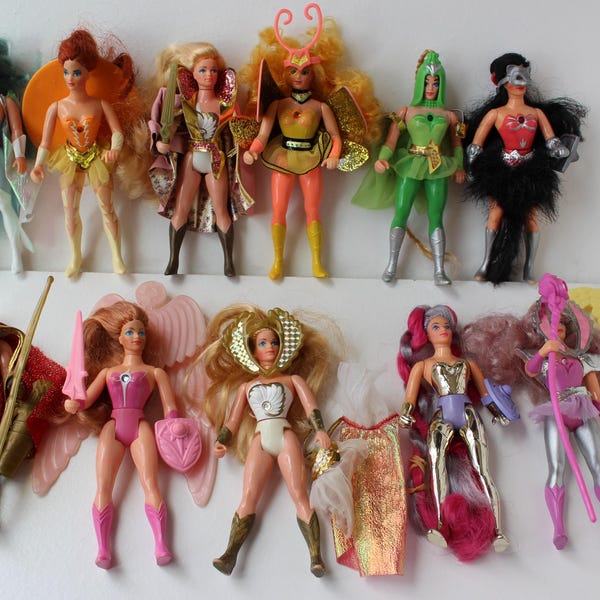 Vintage She-Ra HUGE Figure Lot 11 Dolls | Swift Wind Horse, Angella, Glimmer, Entrapta, Catra, Bow + 2 Books