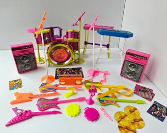 Vintage 1986 Barbie and the Rockers Stage Set | Original Instruments & Gear | Retro 80s Mattel Drum Set, Guitars, Keyboards