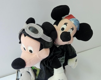 Vintage Disney Biker Mickey & Minnie Plush Set | Complete with Motorcycle | Retro 90s Theme Park Bean Bag Vehicle Toy Lot