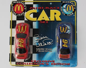 Vintage 1997 McDonald’s Racing Team Diecast Set | Bill Elliott #94 Mac Tonight | Retro 1:64 Scale NASCAR Mini Race Car Bundle