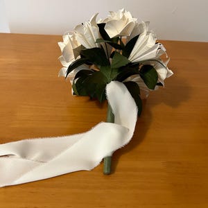 Origami Bridal Bouquet, Paper Wedding Flowers: Champagne White Lilies