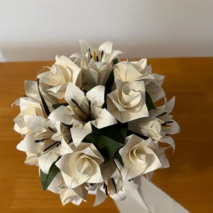 Origami Bridal Bouquet, Paper Wedding Flowers: Champagne White Lilies