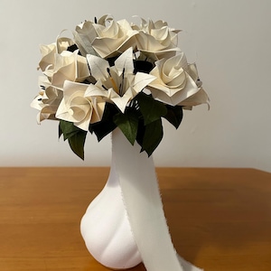 Origami Bridal Bouquet, Paper Wedding Flowers: Champagne White Lilies