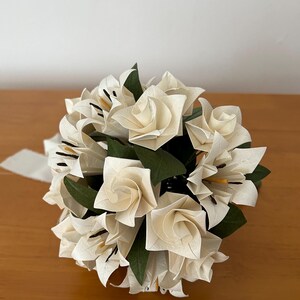 Origami Bridal Bouquet, Paper Wedding Flowers: Champagne White Lilies