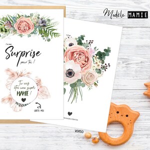 Carte a gratter - Annonce grossesse - Tu vas etre mamie , cousine, tata - theme floral