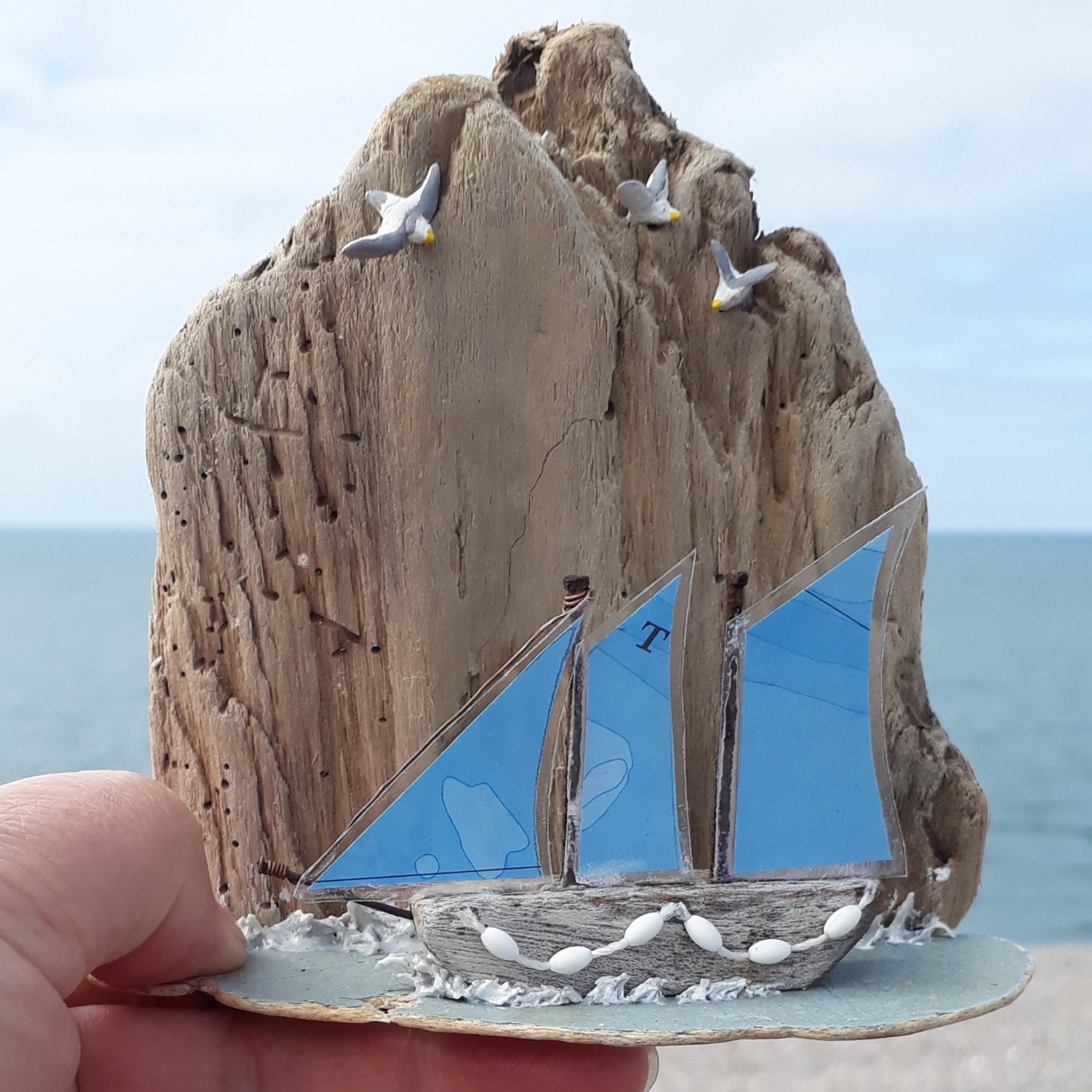 driftwood sailboat art for sale