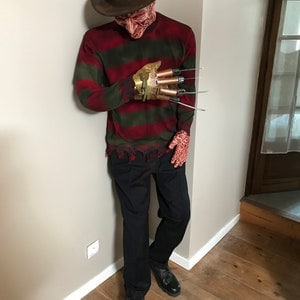 Freddy Krueger A Nightmare on Elm Street custom weathered Trousers Jumper Sweater Fedora Hat Fancy Dress Halloween Horror Cosplay