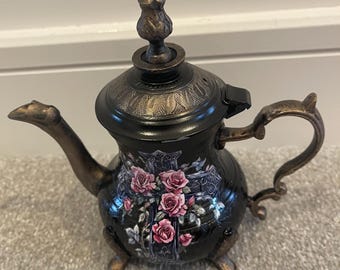 A  Gothic Fantasy Teapot –  Black & Gold Fantasy Décor | Handcrafted Fae Art Gift | Vintage Inspired Display Teapot