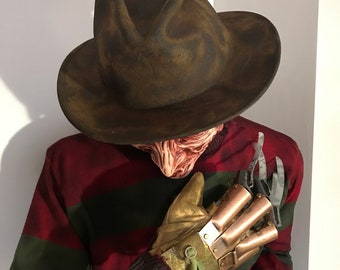 Freddy Krueger A Nightmare on Elm Street Fedora Hat Cosplay Hand Weathered Halloween Fancy Dress