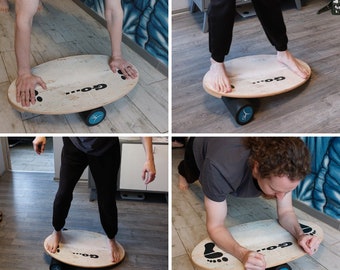 Wooden Balance Board Trainer with Anti-Slip Roller. A great sport gift. Extreme sport. Surf. Snowboarding. Fitness. Go Design.