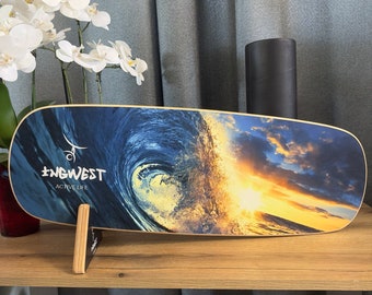 Wooden Balance Board Trainer with Anti-Slip Roller. A great sport gift. Extreme sport. Surf. Snowboarding. Fitness. Gym.