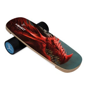 A great sport gift Extreme sport Dragon Design. Surf Fitness Wooden Balance Board Trainer with Anti-Slip Roller Snowboarding