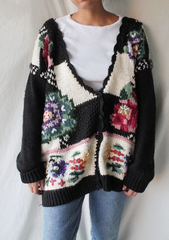 Vintage 1980s knitted by hand cardigan