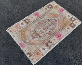 4 x2 7 Oushak Rug,Vintage Pink Turkish Rug,Modern Traditional Hand Knotted Area Rug,Home Office Decor Ushak Carpet Rug,Nursery Rug