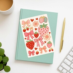 Kindle Insert Summer Strawberry and Coquette Bow Design for Clear Case, Aesthetic Printable Paperwhite, Colorsoft, and Basic Kindle Insert