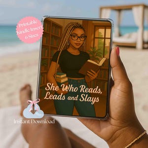 Kindle Insert, Inspirational Library Quote Art for Clear Cover, She Who Reads Printable Paperwhite, Colorsoft, and Basic Kindle Insert