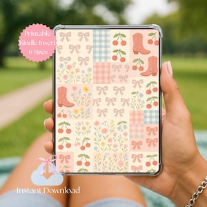 Kindle Insert, Vintage Western Cherry Floral Insert for Clear Case, Country Chic Printable Paperwhite, Colorsoft, and Basic Kindle Insert