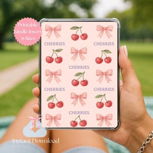 Kindle Insert Cute Bow and Cherry Pattern for Clear Case, Bookish Printable Paperwhite, Colorsoft, and Basic Kindle Inserts
