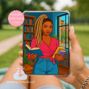 Kindle Insert, Vibrant Library Reader Art Insert for Clear Case, Digital Art Kindle Printable Paperwhite, Colorsoft, and Basic Kindle Insert