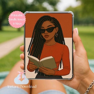 Black Girl Kindle Insert, Stylish Reader Portrait for Clear Case, Retro Art Printable Paperwhite, Colorsoft, and Basic Kindle Insert