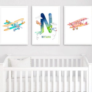 Airplane print Kids room helicopter wall decor painting watercolour ink vintage retro Art Illustration boy girl transport vehicle Nursery