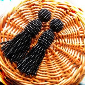 Black color/ beaded tassel /Short-tassel /oscar de la renta/clip on earrings/beading dangle earrings/Earrings with sterling