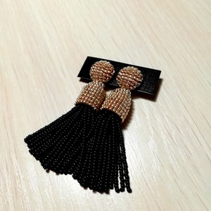 Gold and Black color/ beaded tassel /Short-tassel /oscar de la renta/clip on earrings/beading dangle earrings/Earrings with sterling