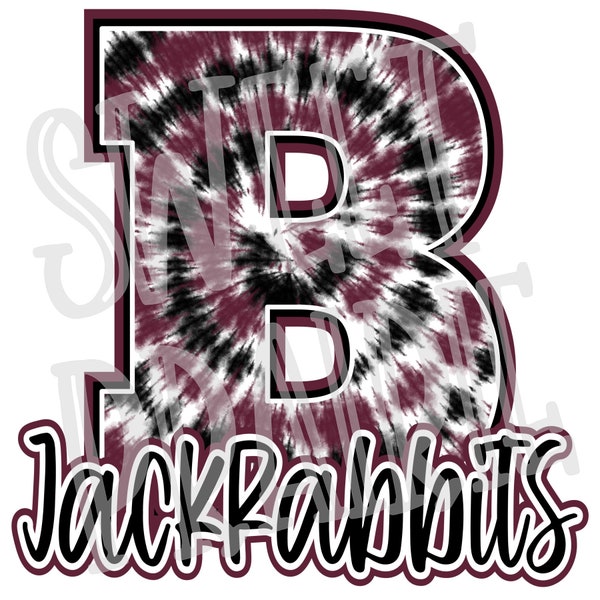 B - Jackrabbits (Maroon & Black Tie Dye) School Spirit PNG Digital Download