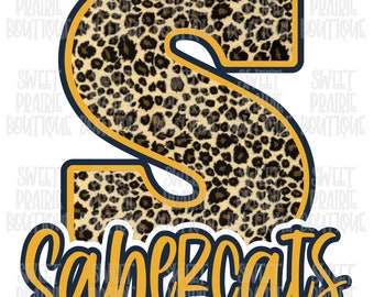 S - Sabercats (Cheetah, Navy & Gold) School Spirit PNG Digital Download