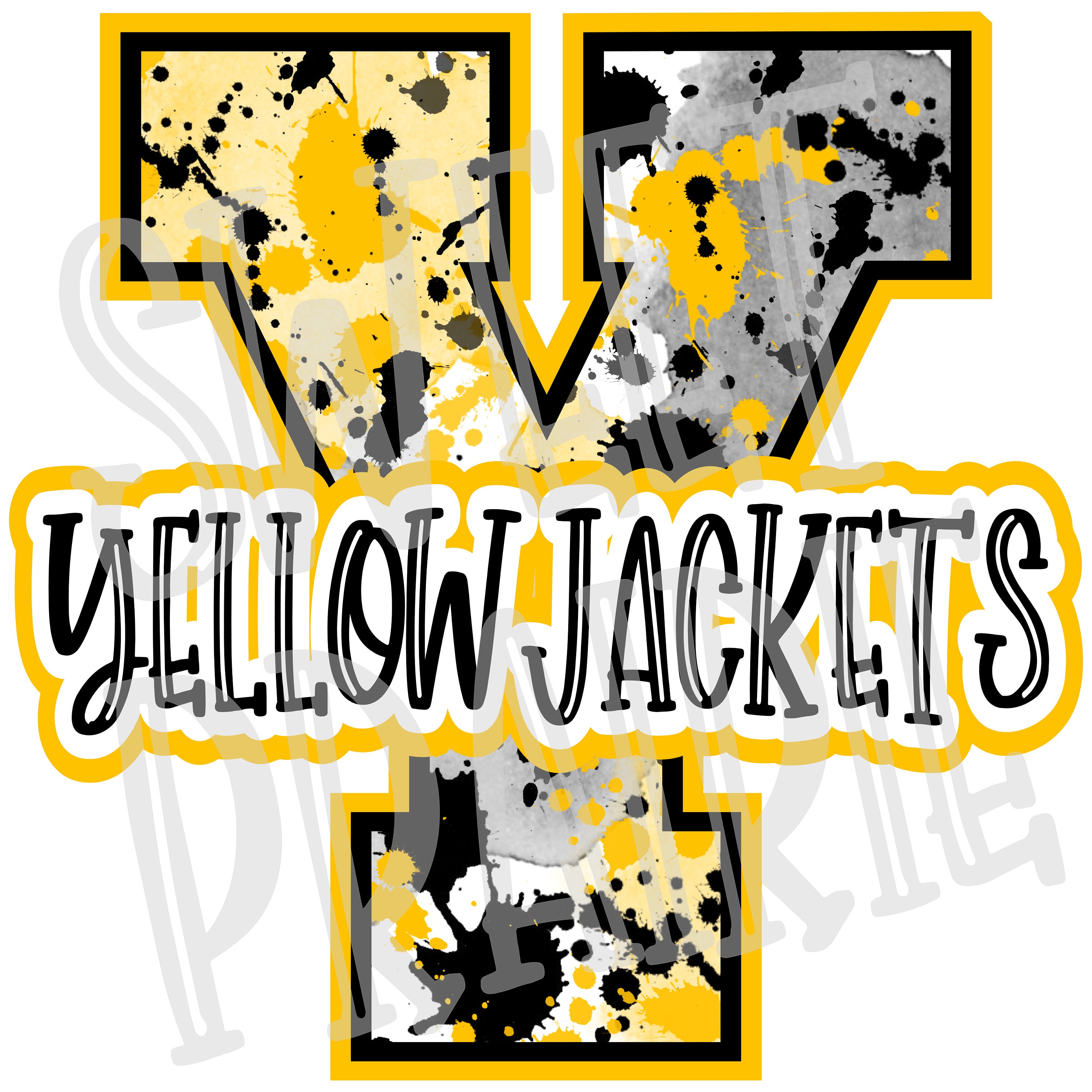 Y - Yellow Jackets Splatter Gold Black School Spirit PNG Digital Down…