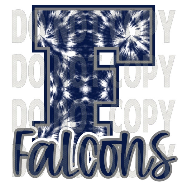 F - Falcons (Navy Blue Tie Dye & Grey) PNG Digital Download