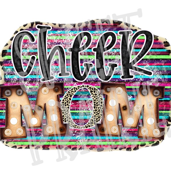 Cheer Mom Marquee Leopard Colorful Stripes Sublimation Transfer Ready to Press