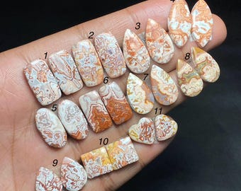AA Grade Of Natural Rosita Jasper Pair Cabochon, Crazy Lace Pattern, Loose Gemstone For Jewelry Making