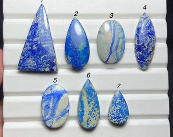 Natural Spiderweb Azurite In Dolomite Cabochon, Spiderweb Design Gemstone, Loose Stone, 8256