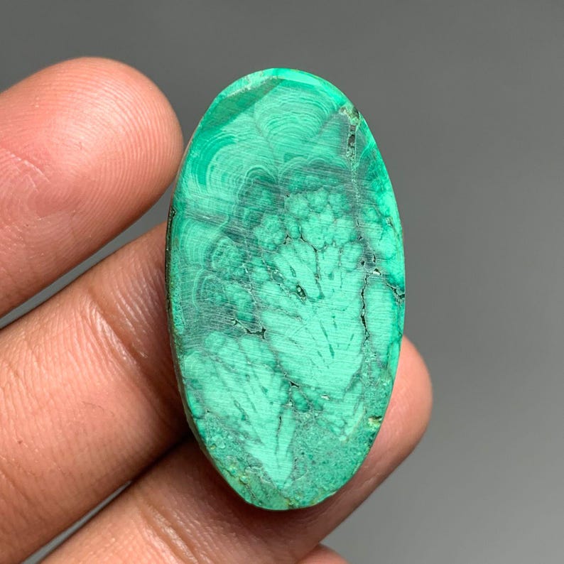 Natural Malachite Cabochon, Tree Design Malachite Gemstone, Tree Design Gemstone, Malachite For Jewelry Making, 57cts, 38×20×6mm, FS7903 image 3