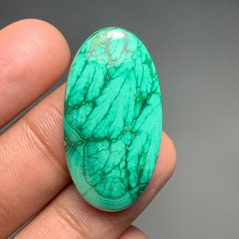 Natural Malachite Cabochon, Tree Design Malachite Gemstone, Tree Design Gemstone, Malachite For Jewelry Making, 57cts, 38×20×6mm, FS7903 image 2